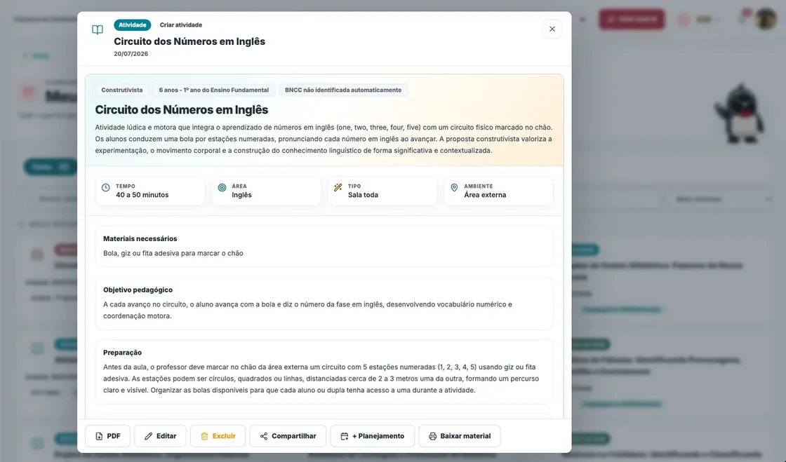 Exemplo de atividade gerada no Plano Escola